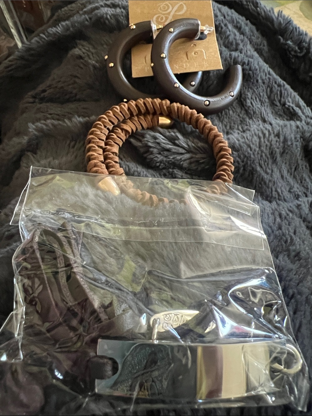 Boho bundle 3 - id bracelet, woven bracelet and wood hoop earrings